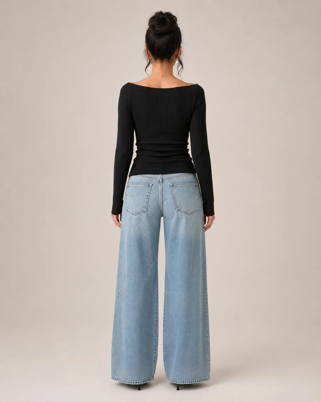 Dames Off Shoulder Top – Geribd Model met Lange Mouwen S - AIDA LENA