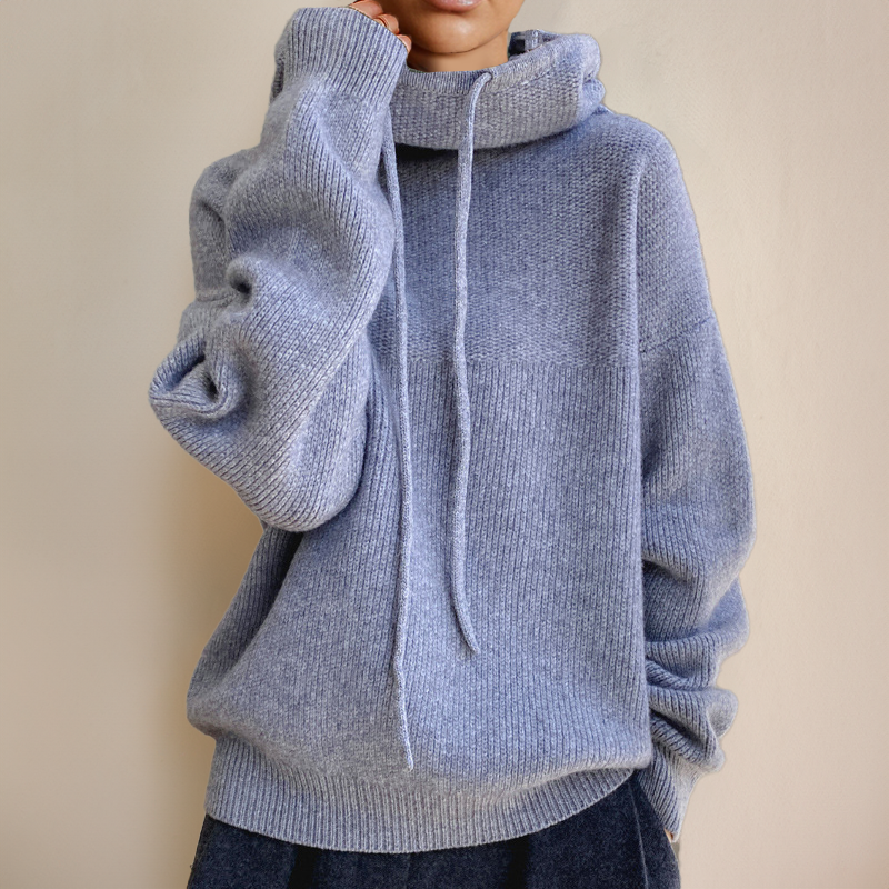 Women's Oversized Cowl Neck Sweater Long Sleeve Drawstring