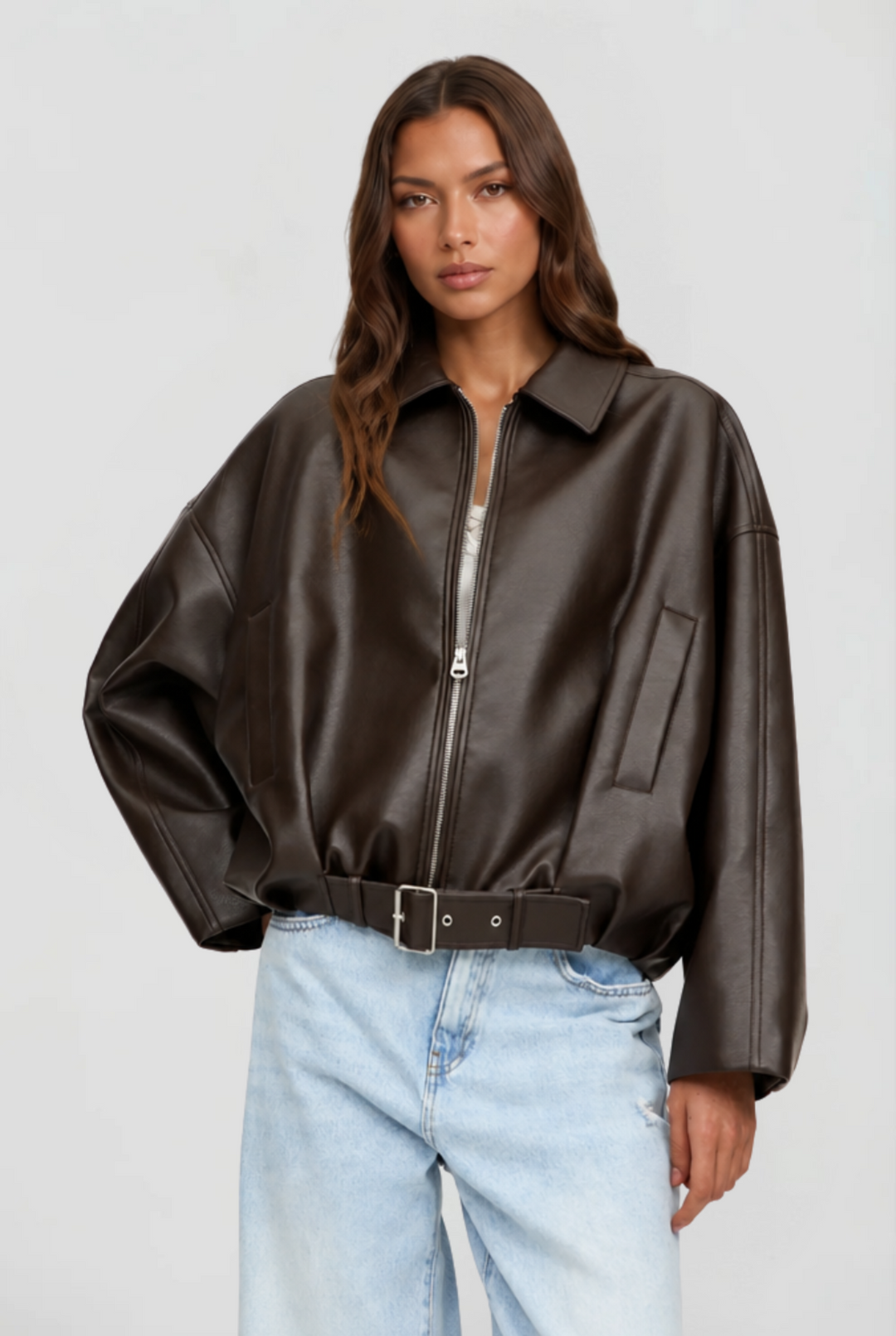 Women's Oversized Jacket | Belted Waist & Wide Sleeves