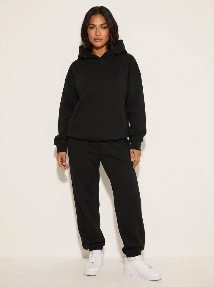 Dames Oversized Joggingpak – Hoodie met Bijpassende Joggingbroek Zwart / S - AIDA LENA