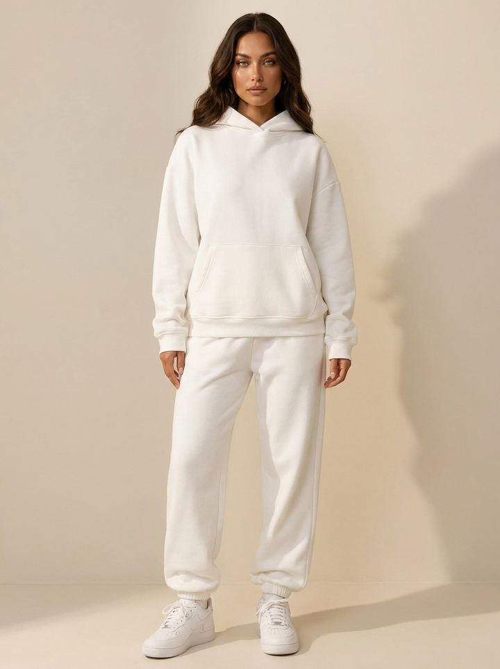 Dames Oversized Joggingpak – Hoodie met Bijpassende Joggingbroek Wit / S - AIDA LENA
