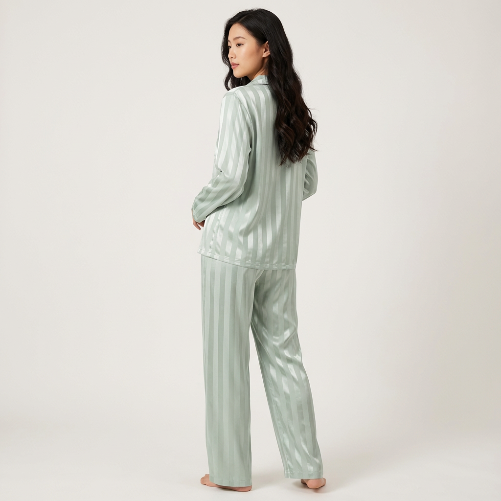 Dames Satijnen Pyjama Set – Gestreept Design met Zijdezachte Afwerking Beige / S - AIDA LENA