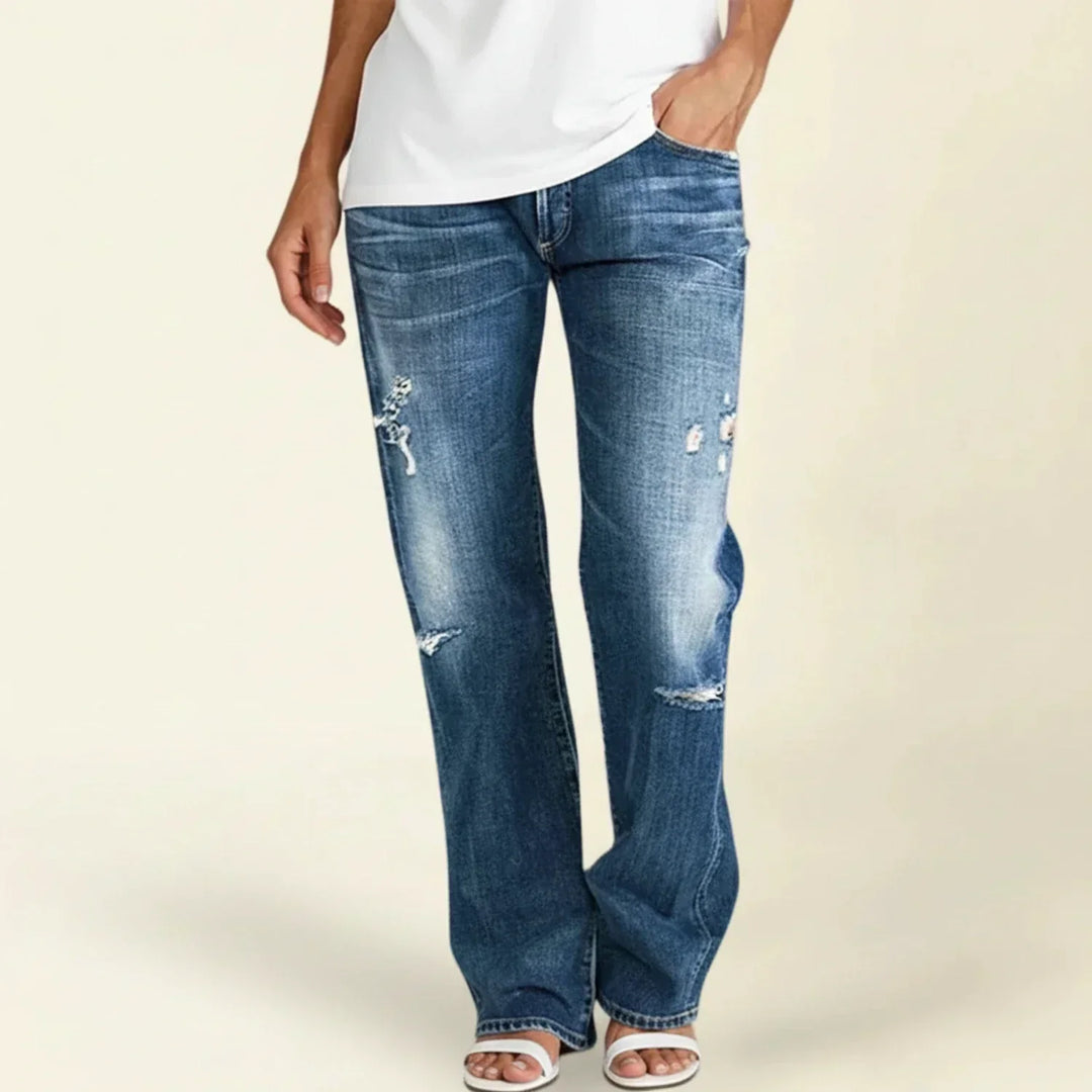 Women's Ripped High Rise Jeans | Straight Leg & Comfort Fit
