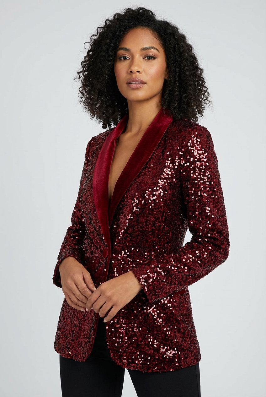 Dames Pailletten Blazer – Glanzend Model met Elegante Pasvorm Rood / S - AIDA LENA