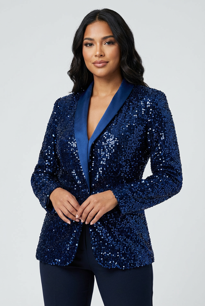 Dames Pailletten Blazer – Glanzend Model met Elegante Pasvorm Blauw / S - AIDA LENA