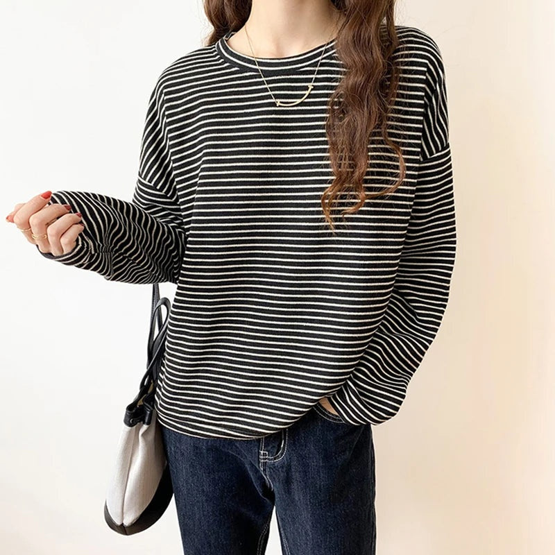 Gestreepte dames top – Heritage Beige / S - AIDA LENA