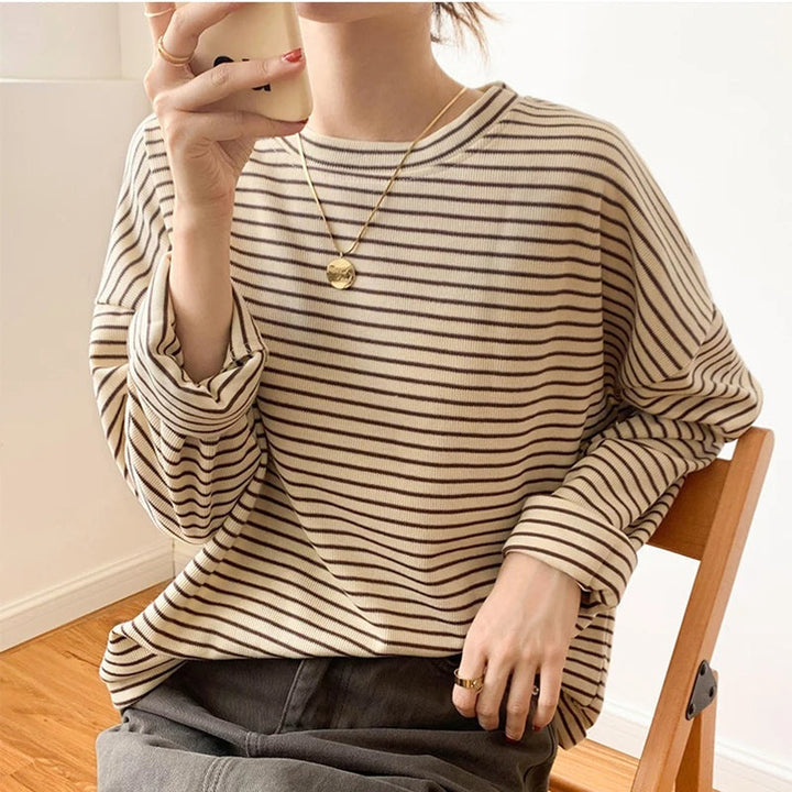 Gestreepte dames top – Heritage Beige / S - AIDA LENA