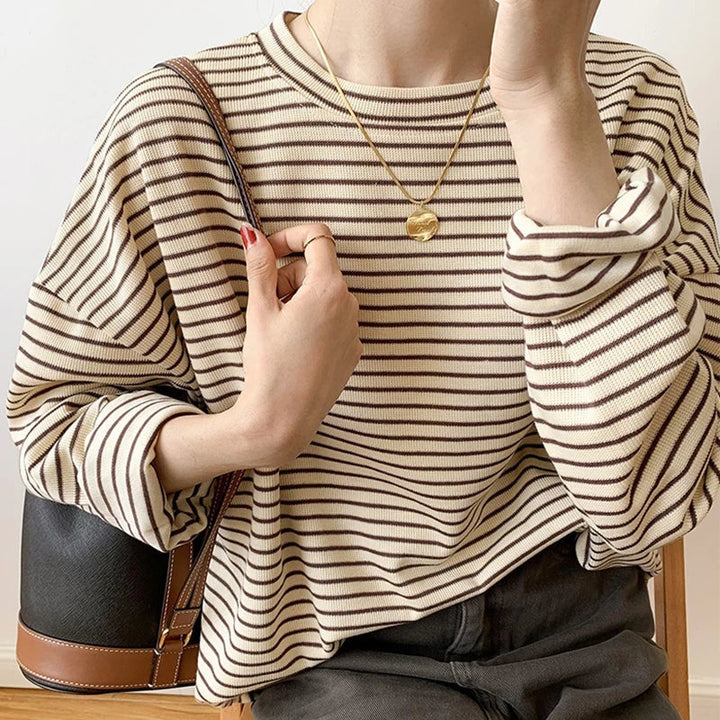 Gestreepte dames top – Heritage Beige / S - AIDA LENA