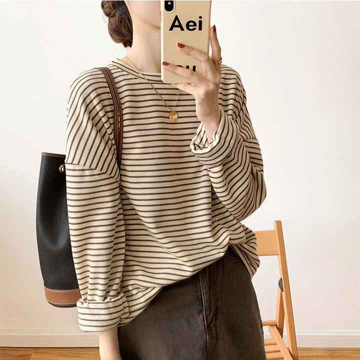 Gestreepte dames top – Heritage Beige / S - AIDA LENA