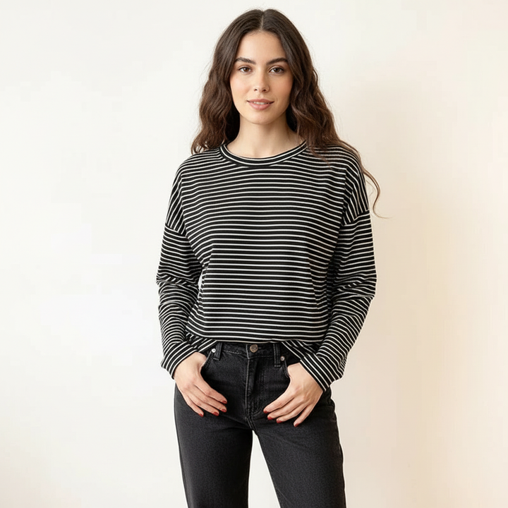 Gestreepte dames top – Heritage Zwart / S - AIDA LENA