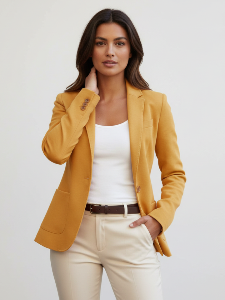 Dames Getailleerde Blazer – Klassieke Revers met Knoopsluiting Geel / S - AIDA LENA