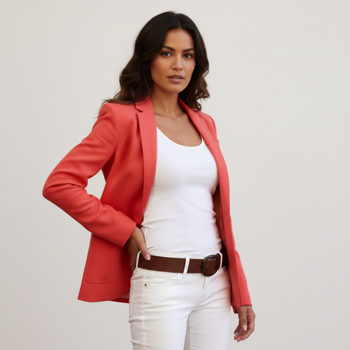 Dames Getailleerde Blazer – Klassieke Revers met Knoopsluiting Rood / S - AIDA LENA