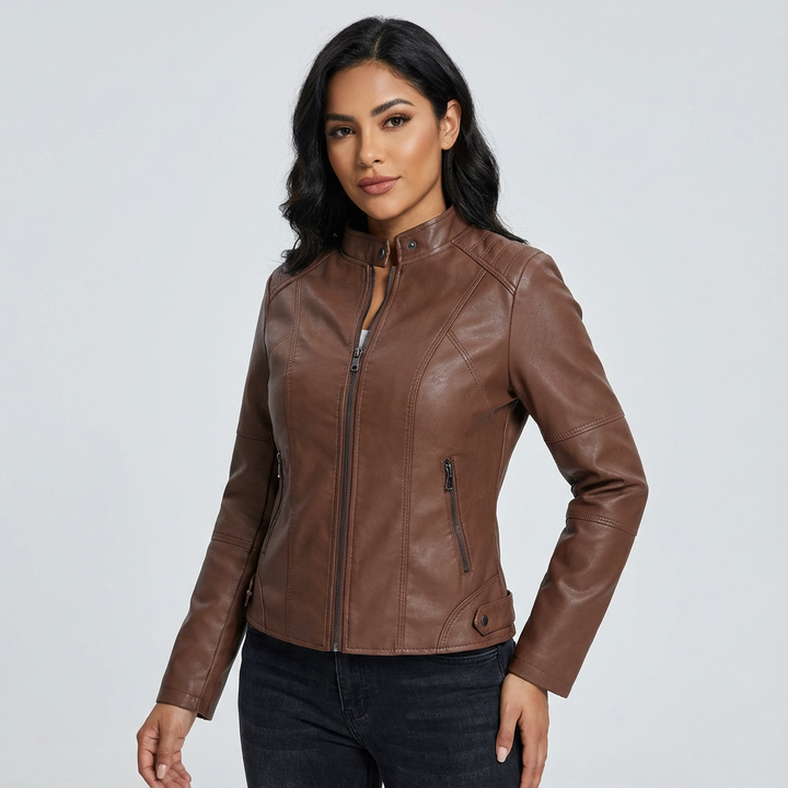Dames Leren Jack – Getailleerde Pasvorm met Ritssluiting Zwart / XS - AIDA LENA