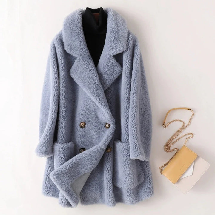 Double-Breasted Mid-Thigh Coat for Women – Cozy Stylish Comfort Caliboot