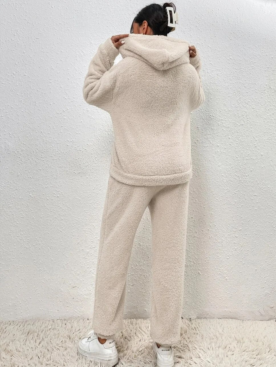 Dames Teddy Set – Zachte Trui met Bijpassende Broek Wit / XS - AIDA LENA