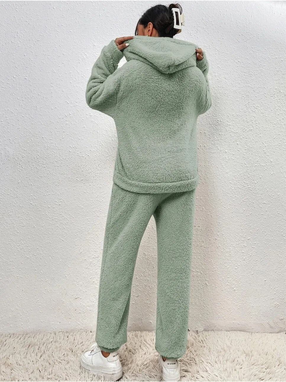 Dames Teddy Set – Zachte Trui met Bijpassende Broek Wit / XS - AIDA LENA
