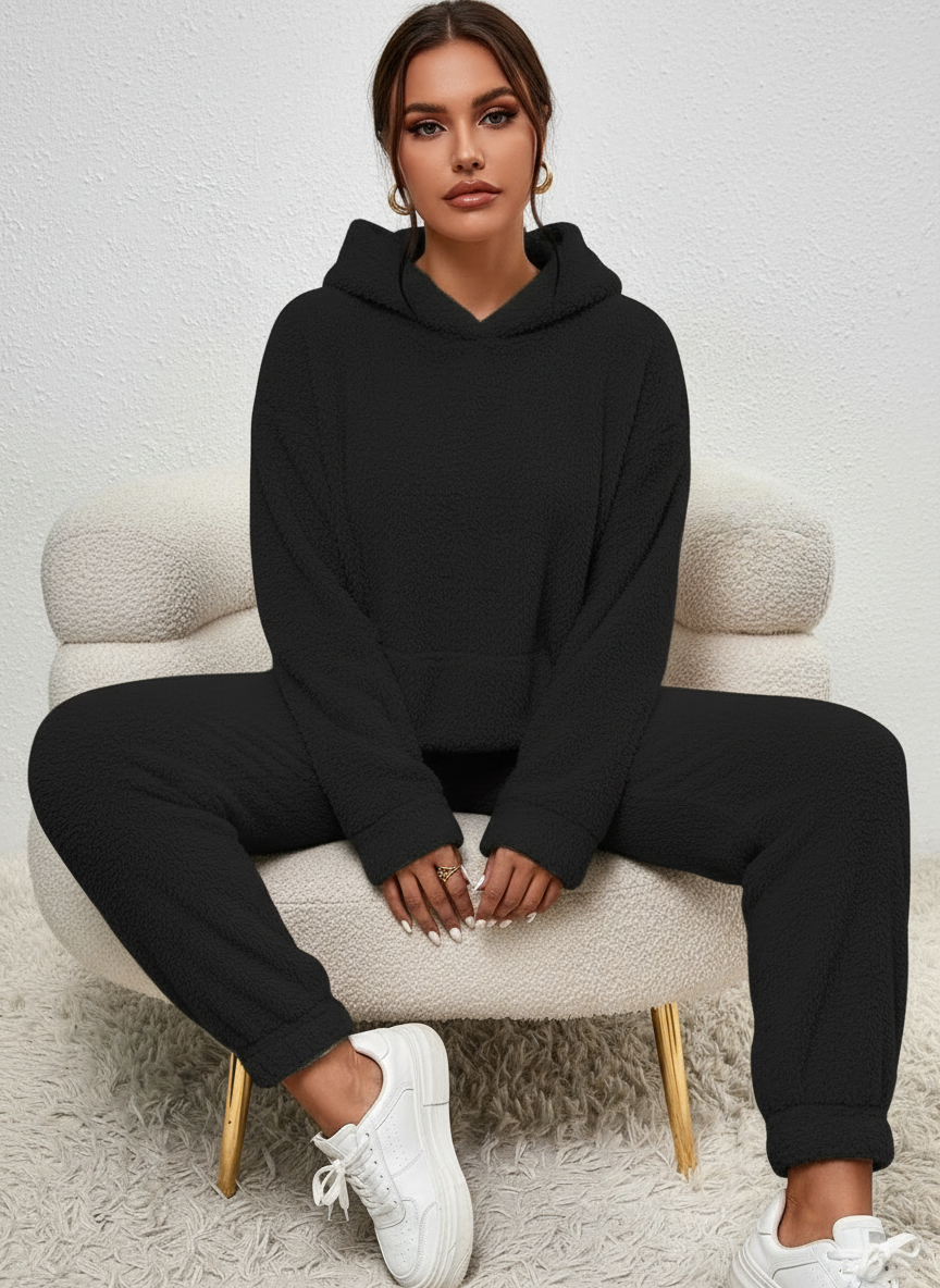 Dames Teddy Set – Zachte Trui met Bijpassende Broek Zwart / XS - AIDA LENA