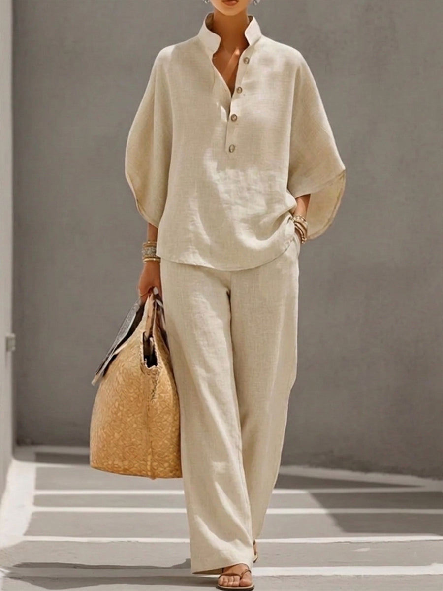 Women's Two-Piece Set | Batwing Sleeves & Wide-Leg Trousers