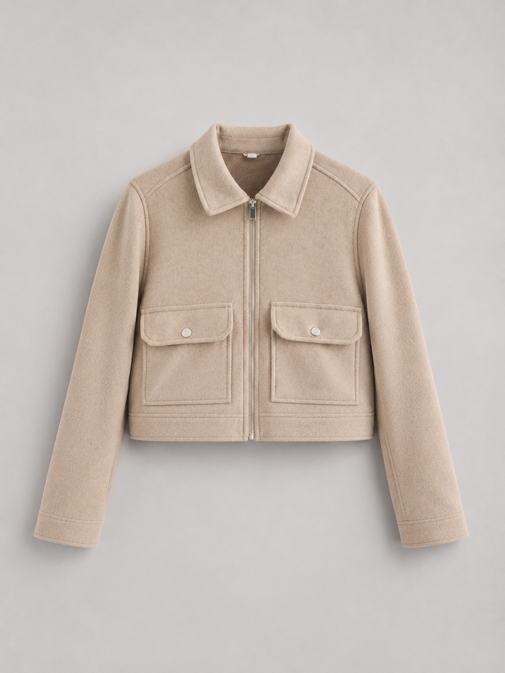 Cropped Faux Leather Utility Jacket with Patch Pockets