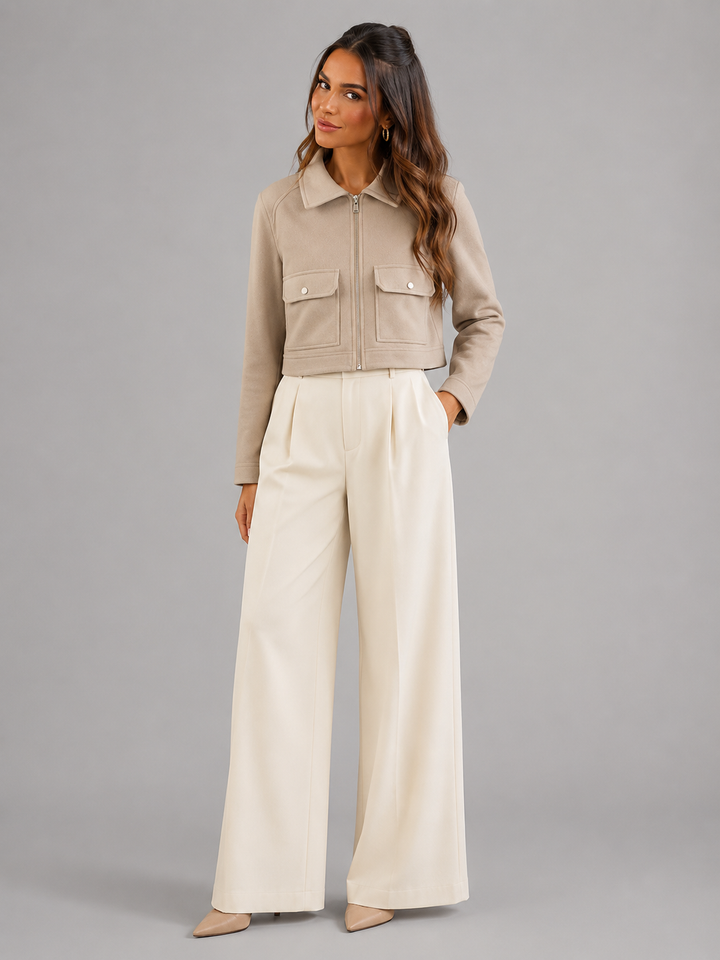 Cropped Faux Leather Utility Jacket with Patch Pockets