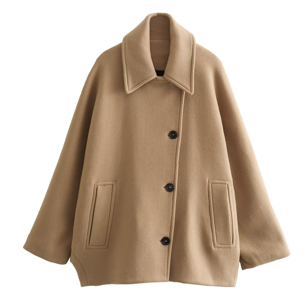 Women's Winter Jacket with Wide Collar & Button Fastening