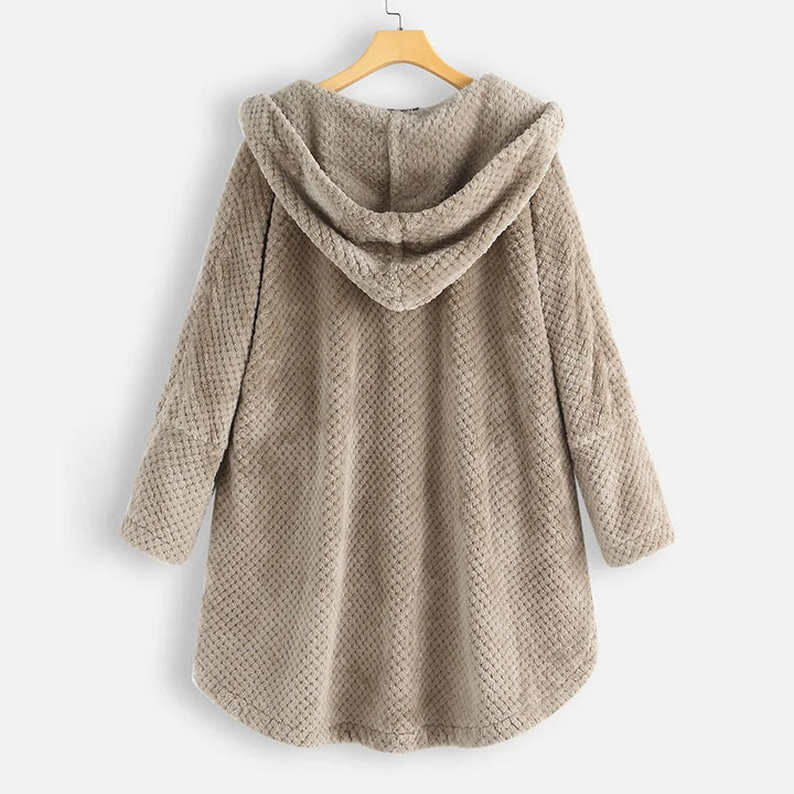 Zachte teddy fleece jas met capuchon dames – Selène Beige / S - AIDA LENA