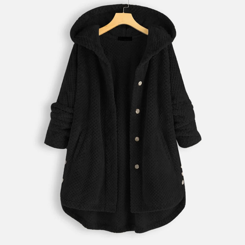 Zachte teddy fleece jas met capuchon dames – Selène Beige / S - AIDA LENA