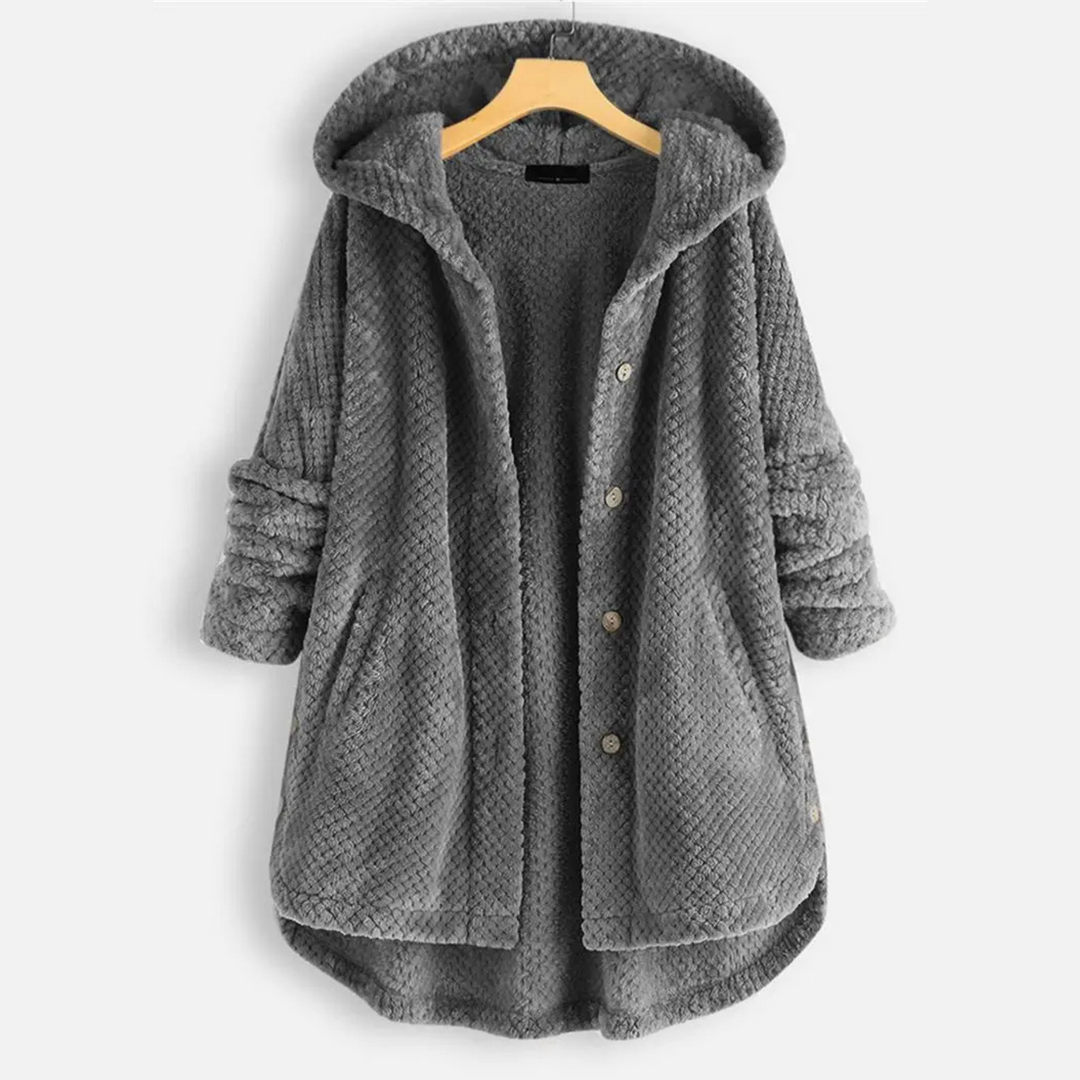 Zachte teddy fleece jas met capuchon dames – Selène Grijs / S - AIDA LENA
