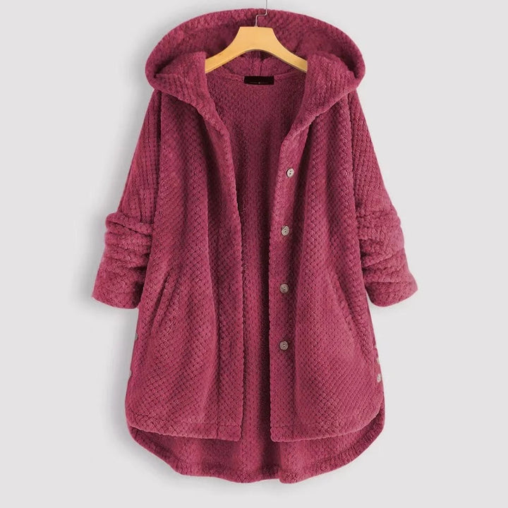 Zachte teddy fleece jas met capuchon dames – Selène Roze / S - AIDA LENA