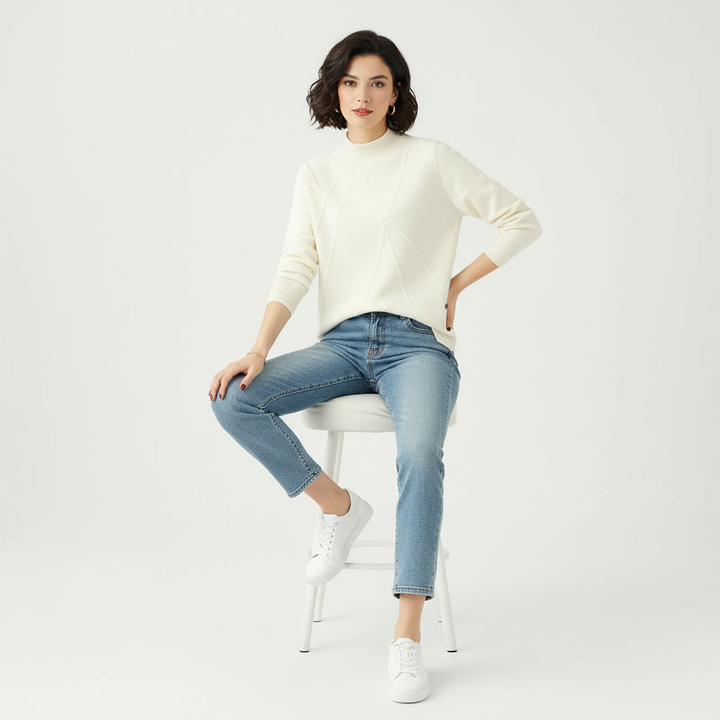 Dames Trui – Zacht Gebreid Model met Comfortabele Pasvorm Creme / S - AIDA LENA