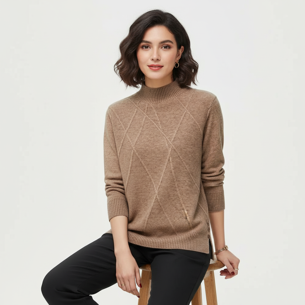 Dames Trui – Zacht Gebreid Model met Comfortabele Pasvorm Bruin / S - AIDA LENA