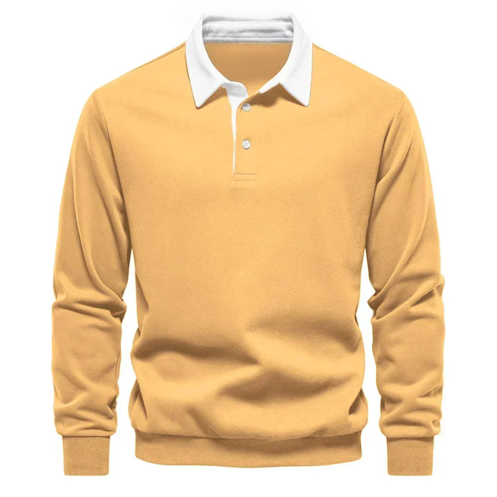 Daan polo jumper with polo collar, yellow front view