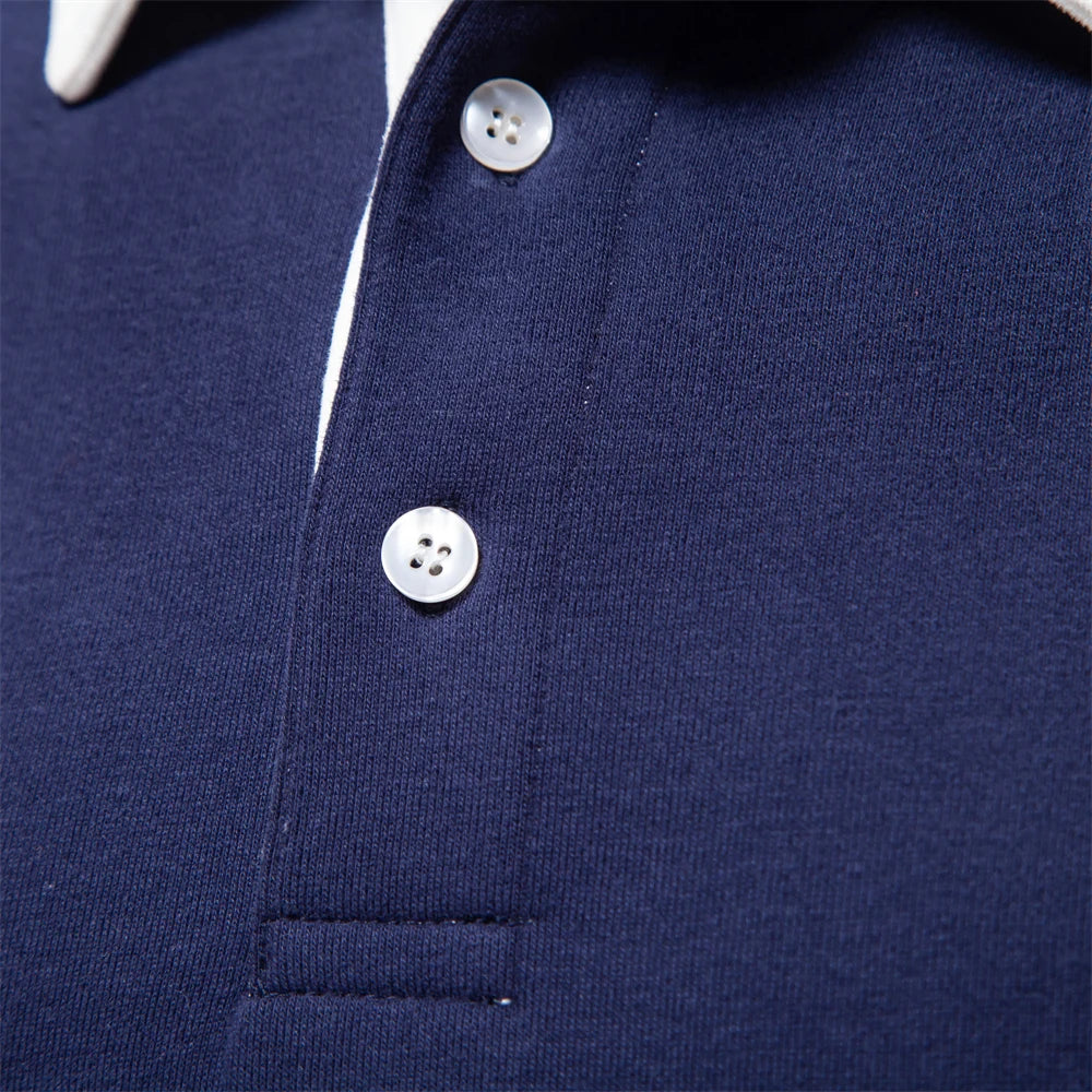 Close-up of buttons and polo collar detail