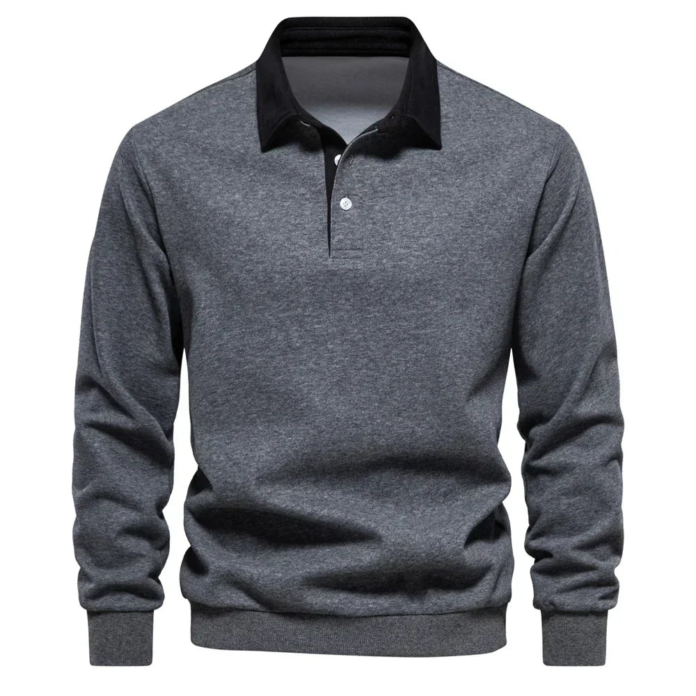 Daan polo jumper with polo collar, grey front view