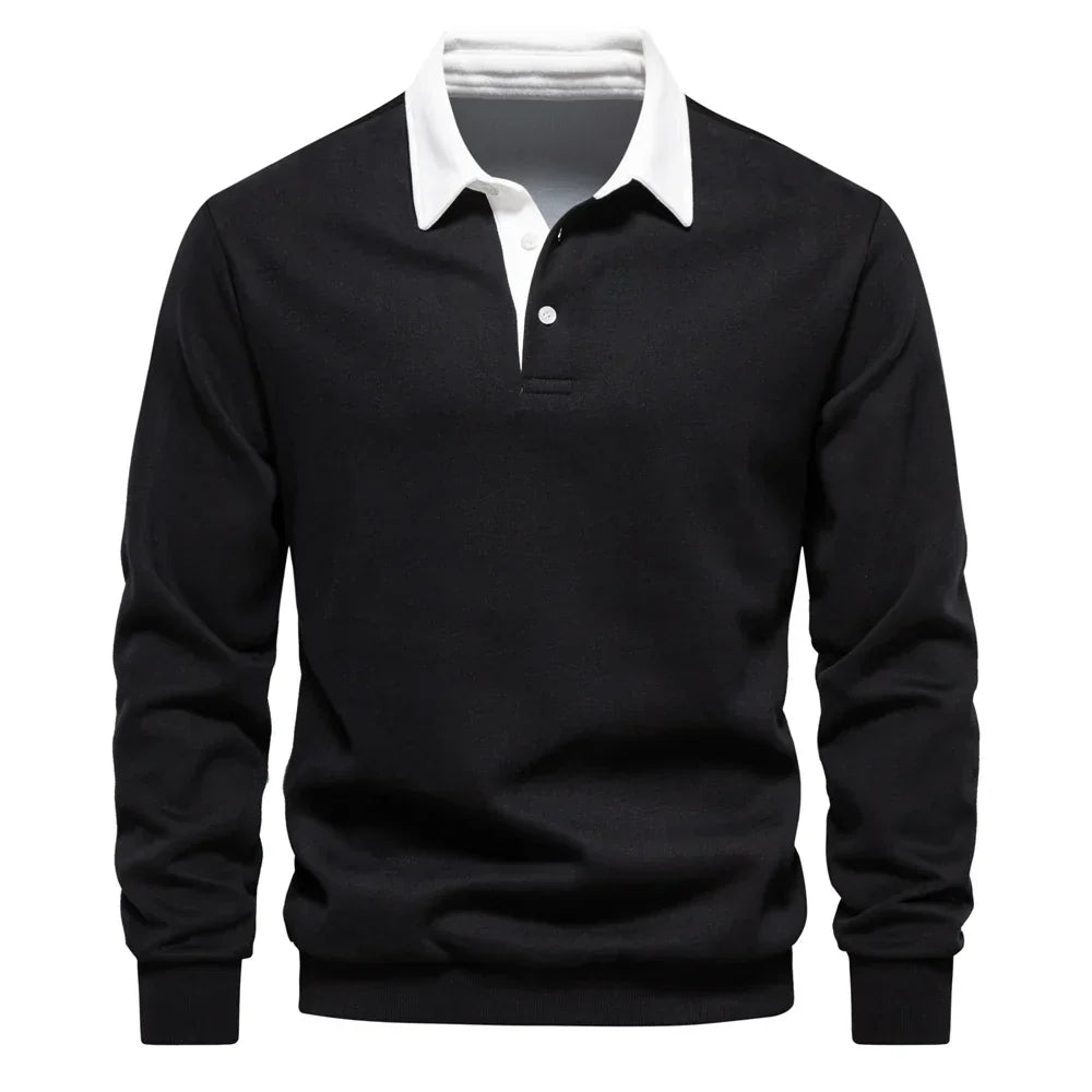 Daan polo jumper with polo collar, black front view