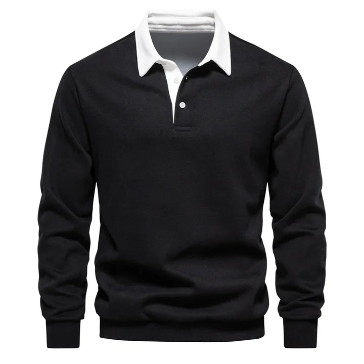 Daan polo jumper with polo collar, black front view