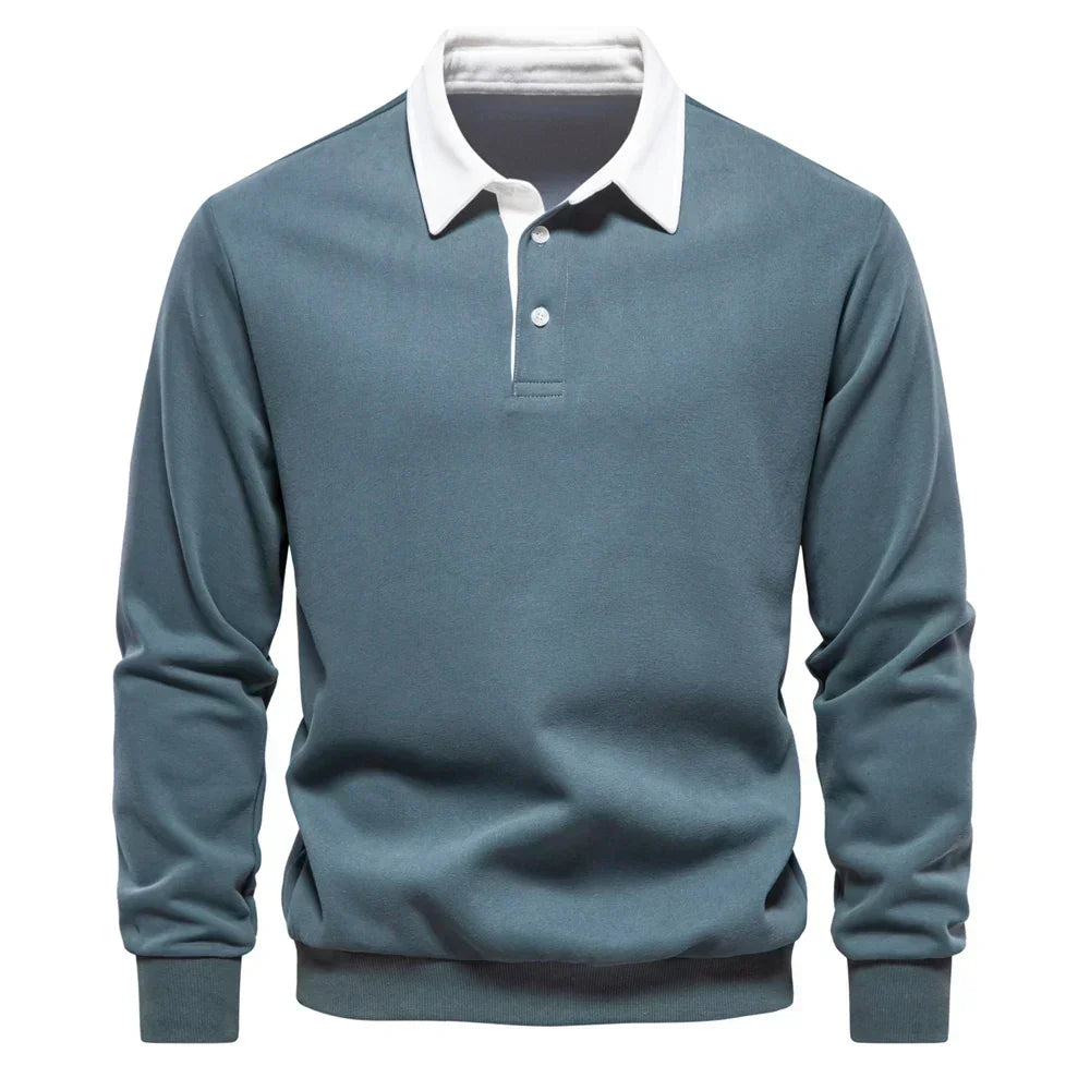 Daan polo jumper with polo collar, blue-grey front view