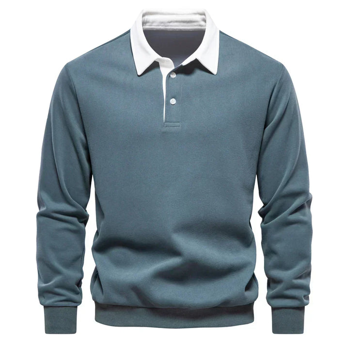 Daan polo jumper with polo collar, blue-grey front view