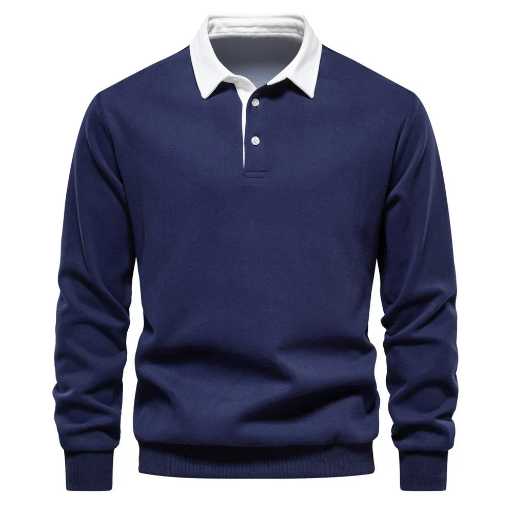 Daan polosweater met polokraag, marineblauw vooraanzicht