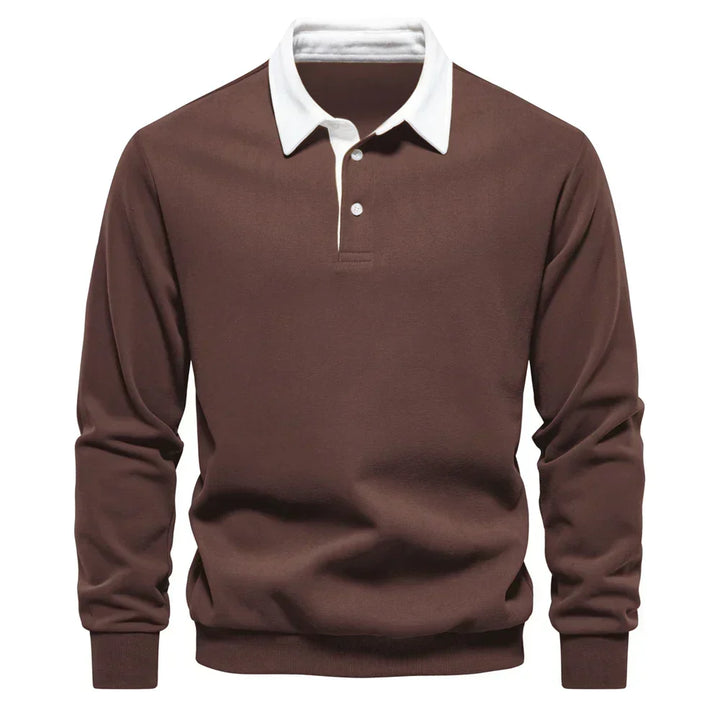 Daan polo jumper with polo collar, brown front view