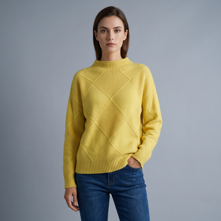 Maglione Dolcevita Donna | Trama a Rombi e Collo Alto 1